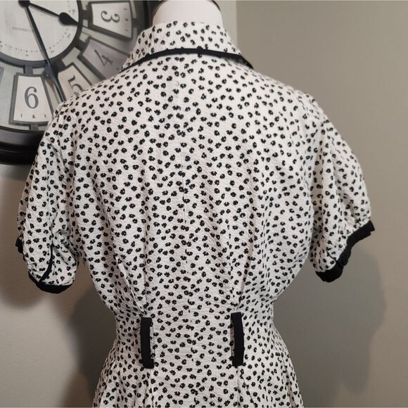 SERIOUS ZIZIFE French Retro Yamamoto Style Black & White Floral Midi Dress Sz M - Picture 10 of 16